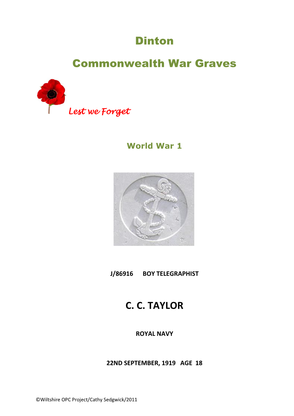 Dinton Commonwealth War Graves C. C. TAYLOR