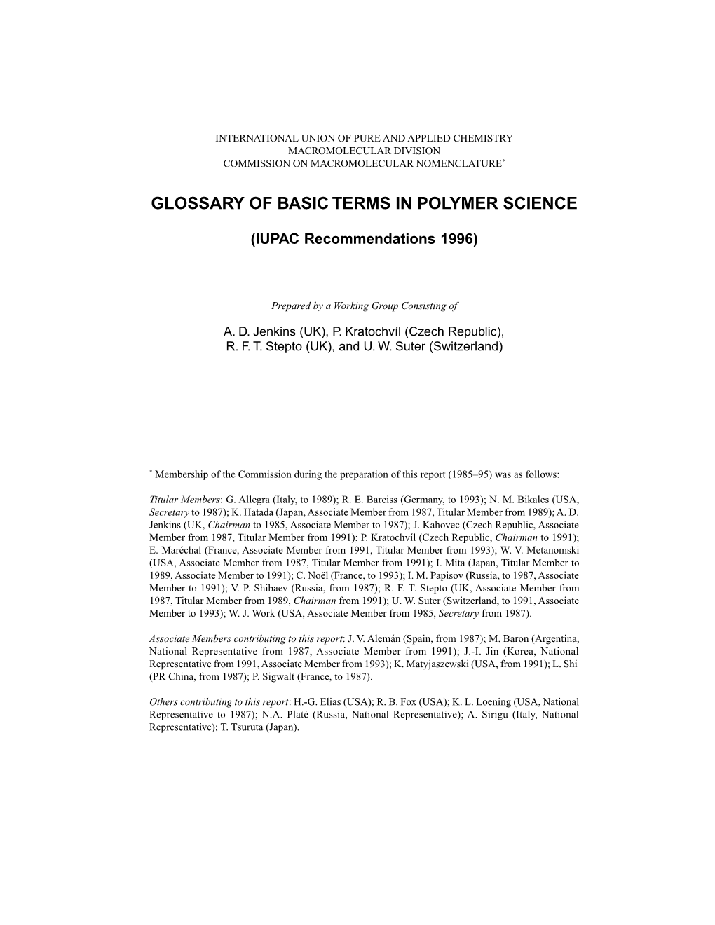 Glossary of Basic Terms in Polymer Science