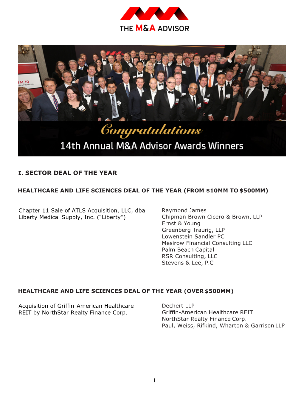 M&A Advisor Awards