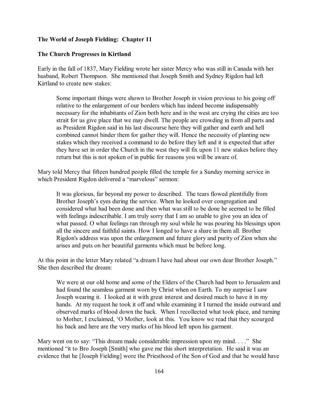 164 the World of Joseph Fielding: Chapter 11 the Church Progresses