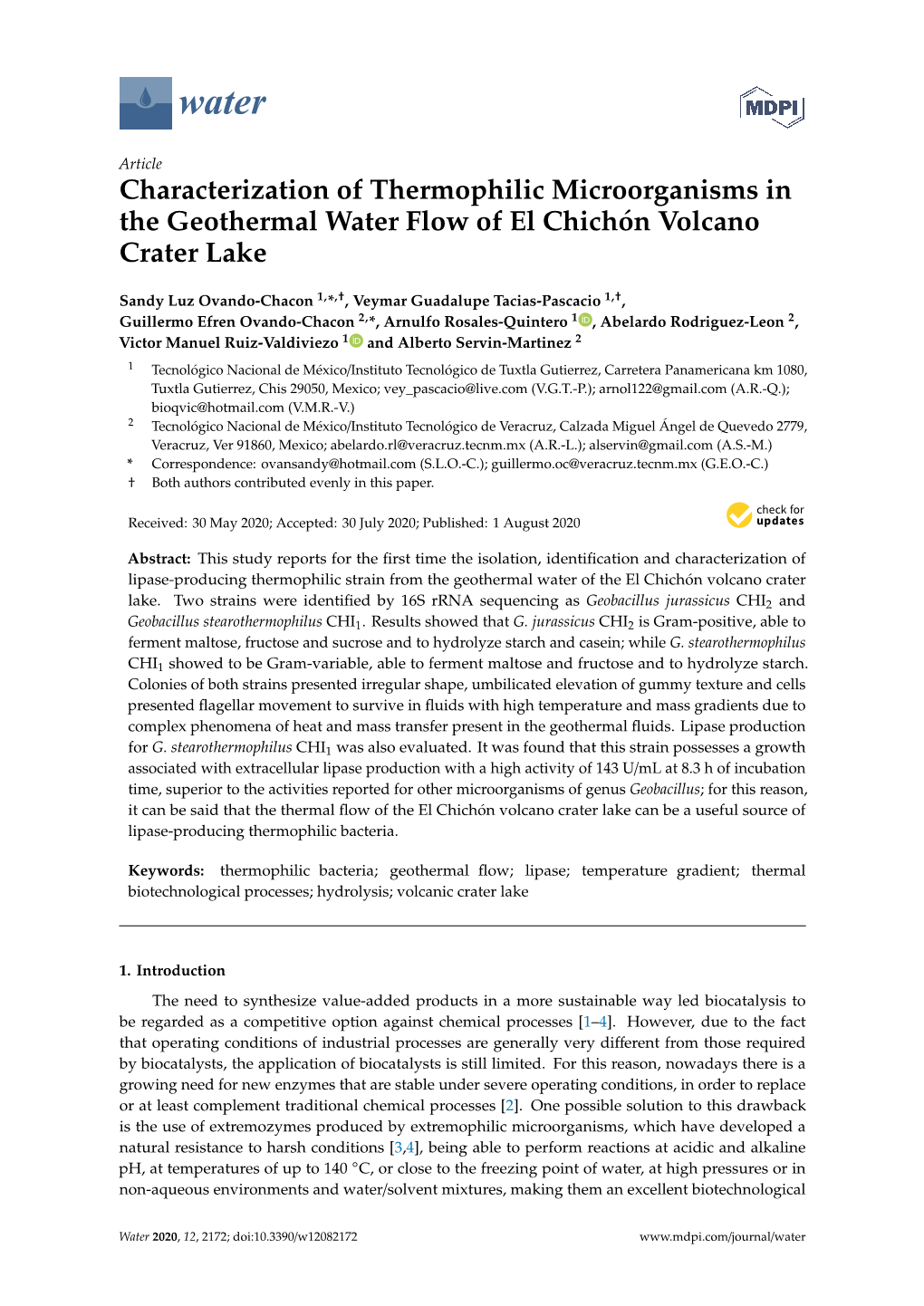 Characterization of Thermophilic Microorganisms in the Geothermal Water Flow of El Chichón Volcano Crater Lake