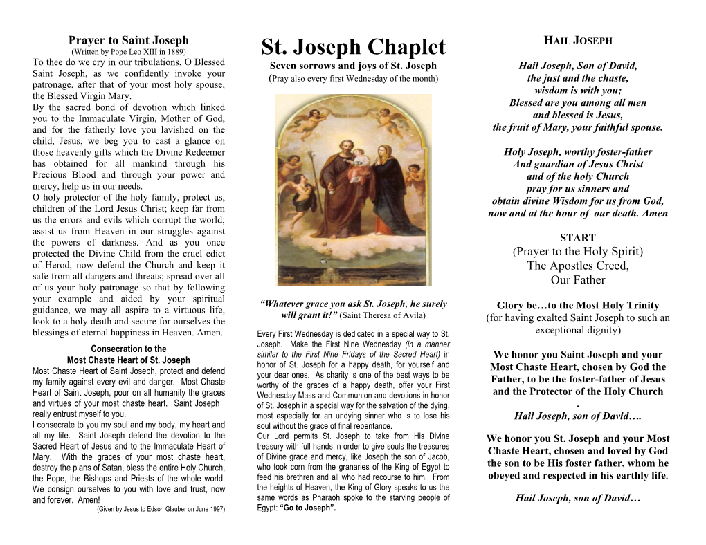 St. Joseph Chaplet to Thee Do We Cry in Our Tribulations, O Blessed Seven Sorrows and Joys of St