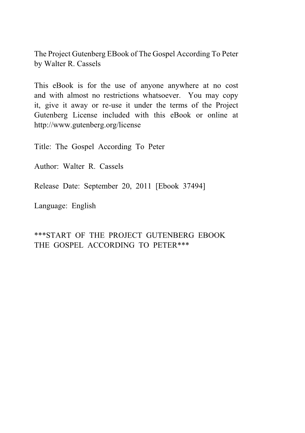 The Gospel According to Peter by Walter R