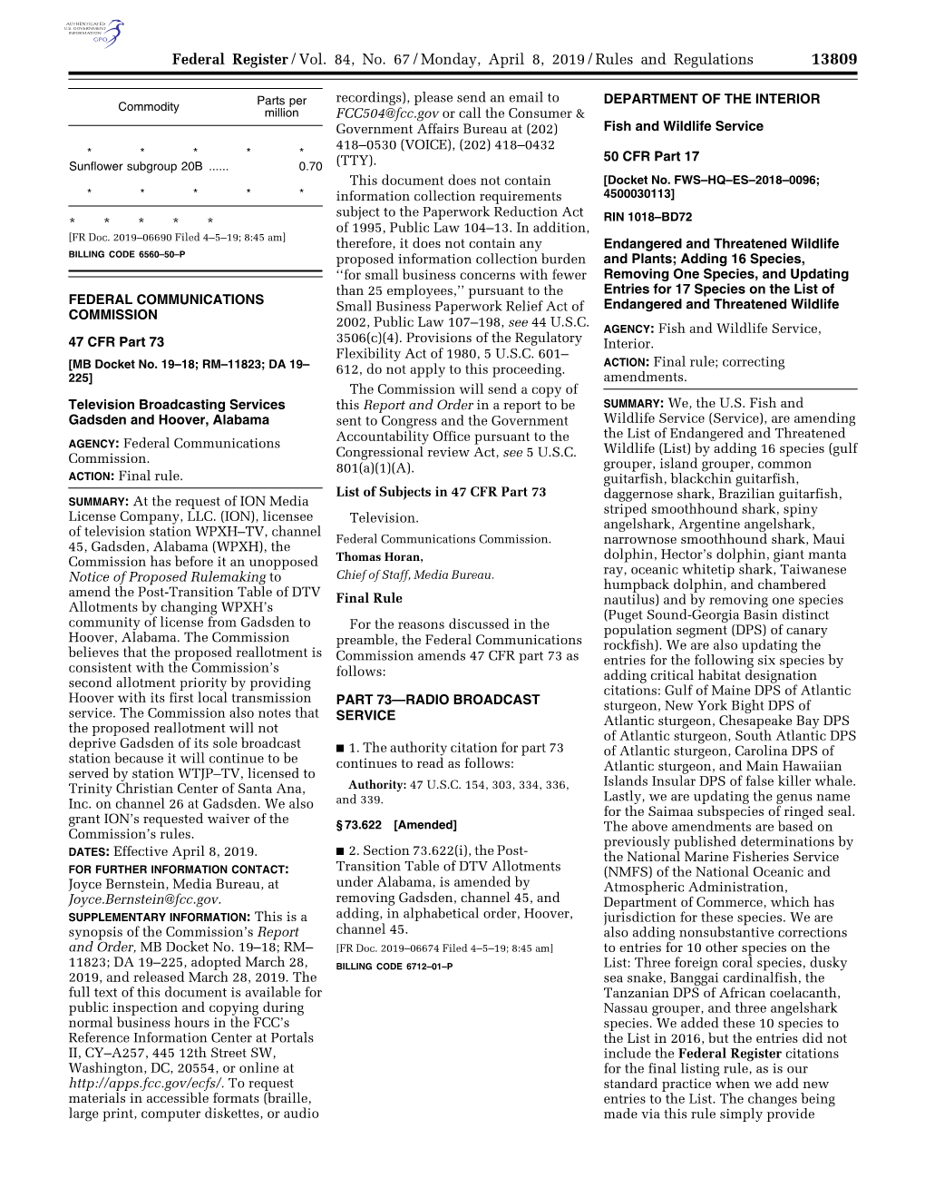 Federal Register/Vol. 84, No. 67/Monday, April 8, 2019/Rules And