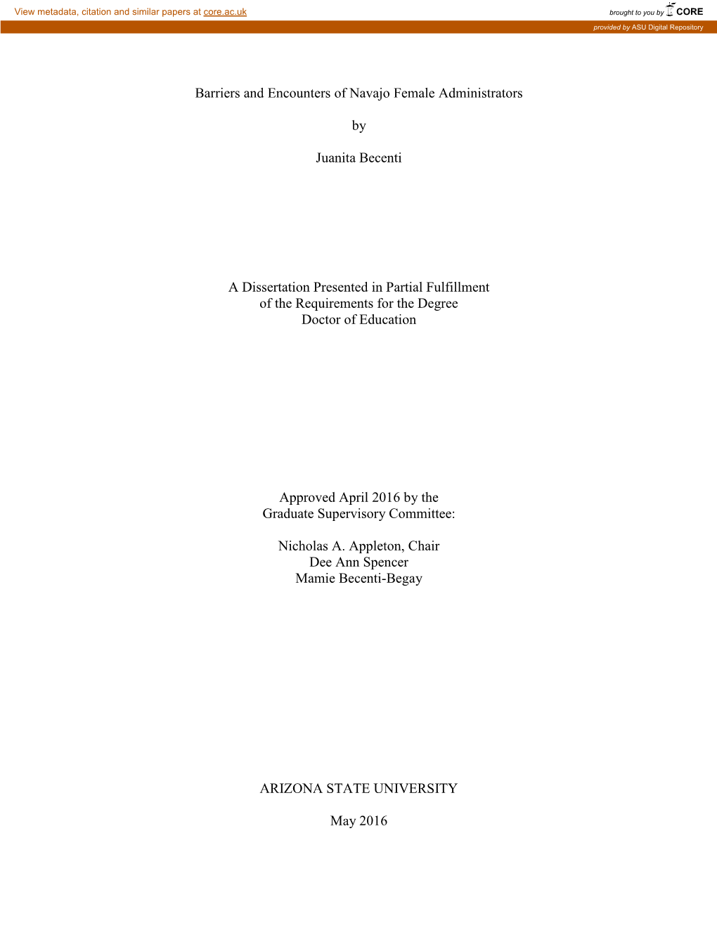 Barriers and Encounters of Navajo Female Administrators by Juanita