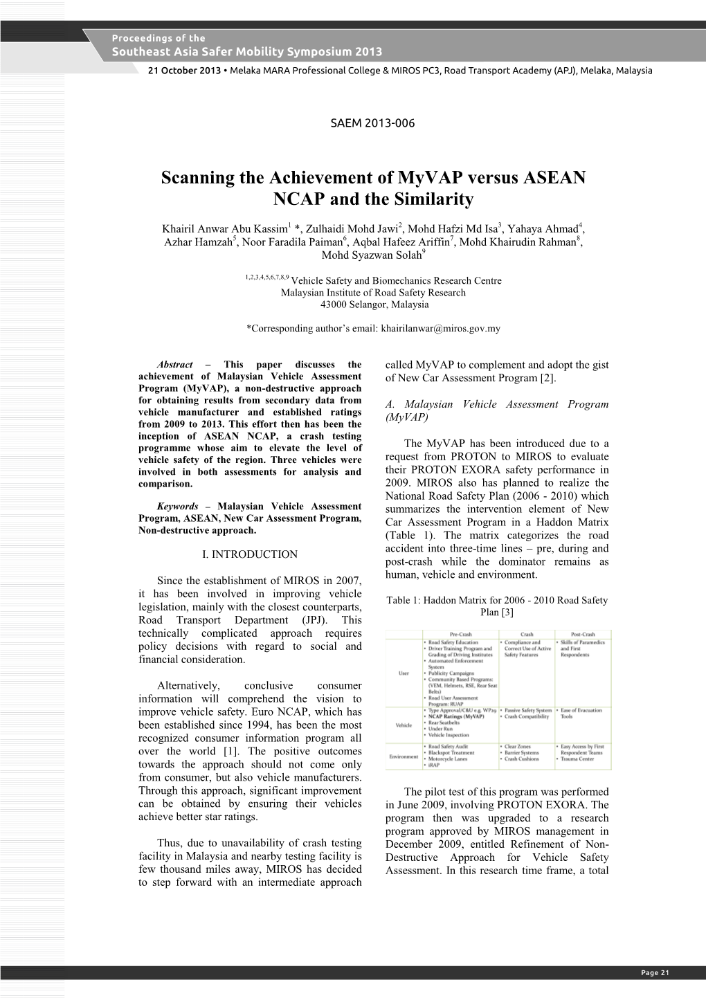 Scanning the Achievement of Myvap Versus ASEAN NCAP and the Similarity