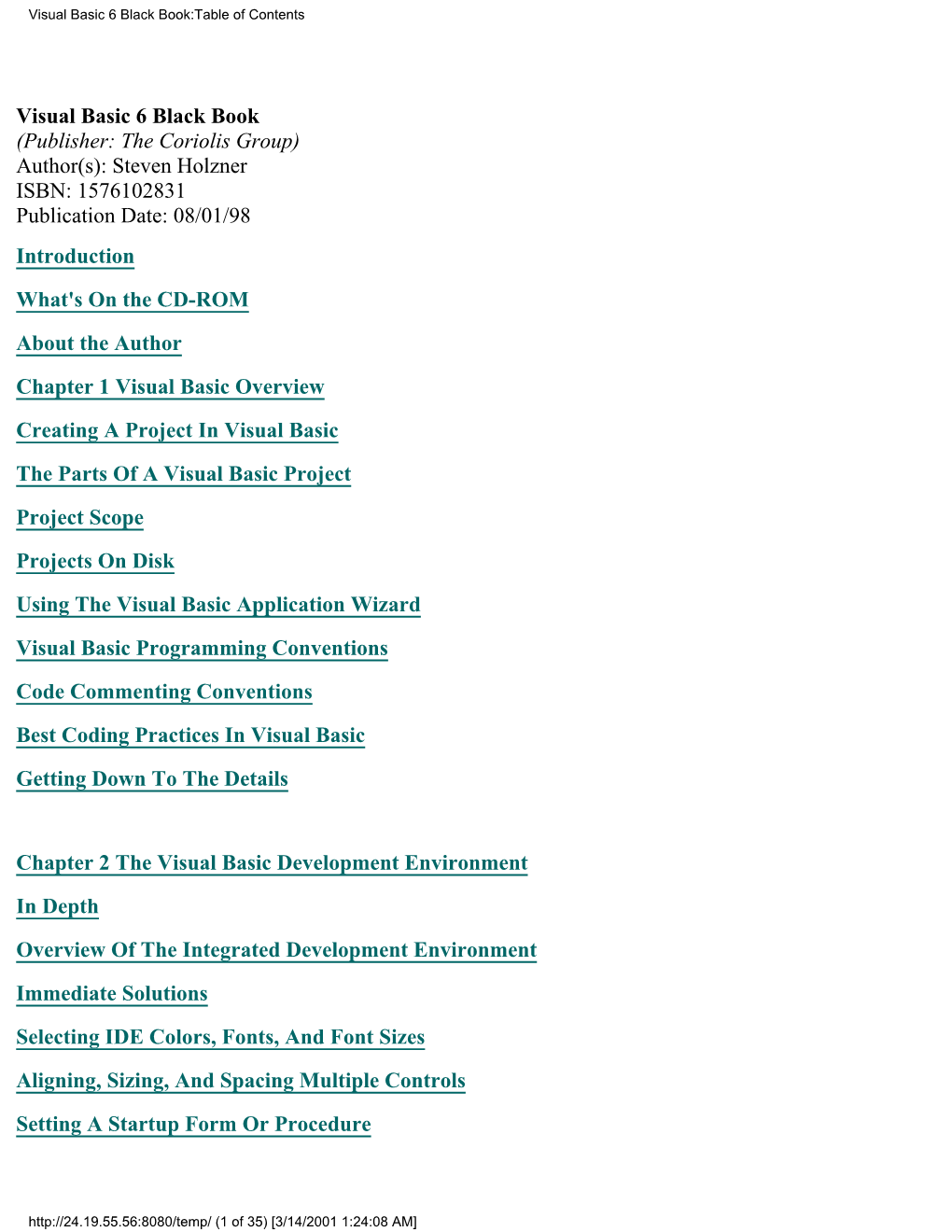 Visual Basic 6 Black Book:Table of Contents