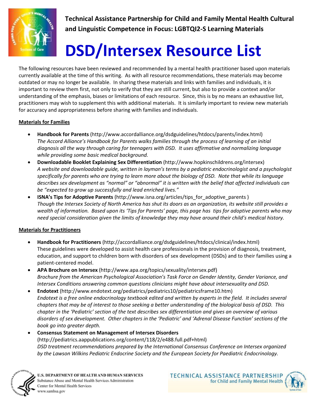 DSD/Intersex Resource List