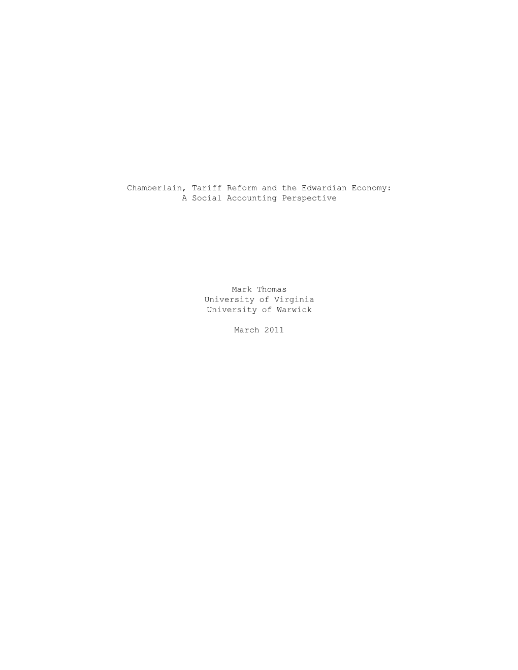 Chapter 6: Chamberlain, Tariff Reform and the Edwardian Economy