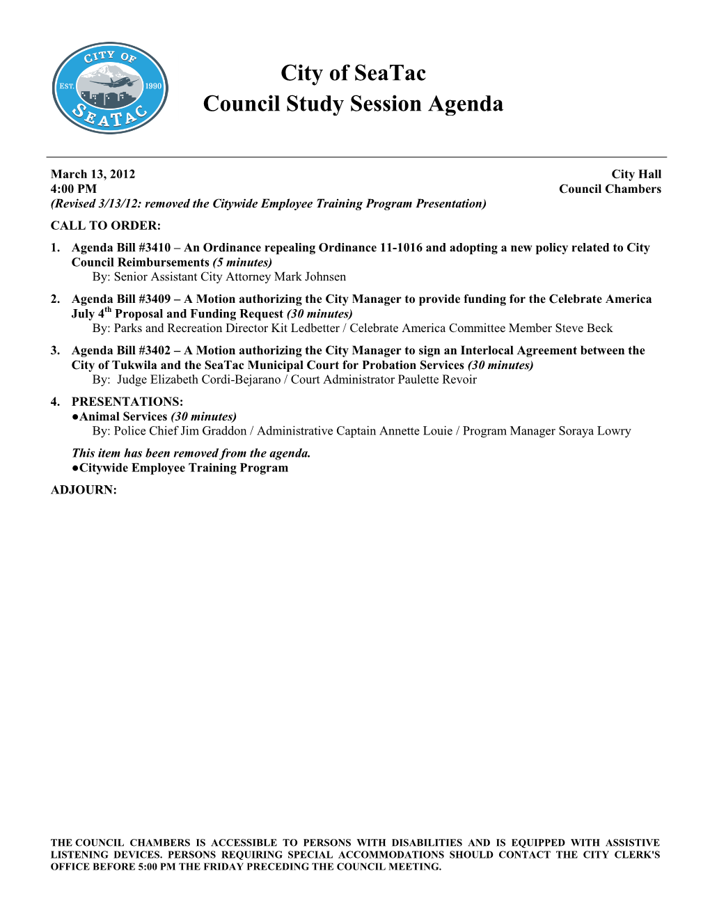 City of Seatac Council Study Session Agenda