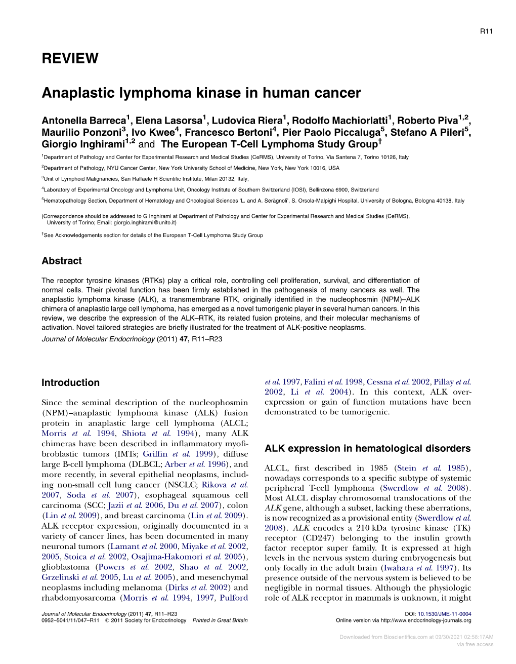 REVIEW Anaplastic Lymphoma Kinase in Human Cancer