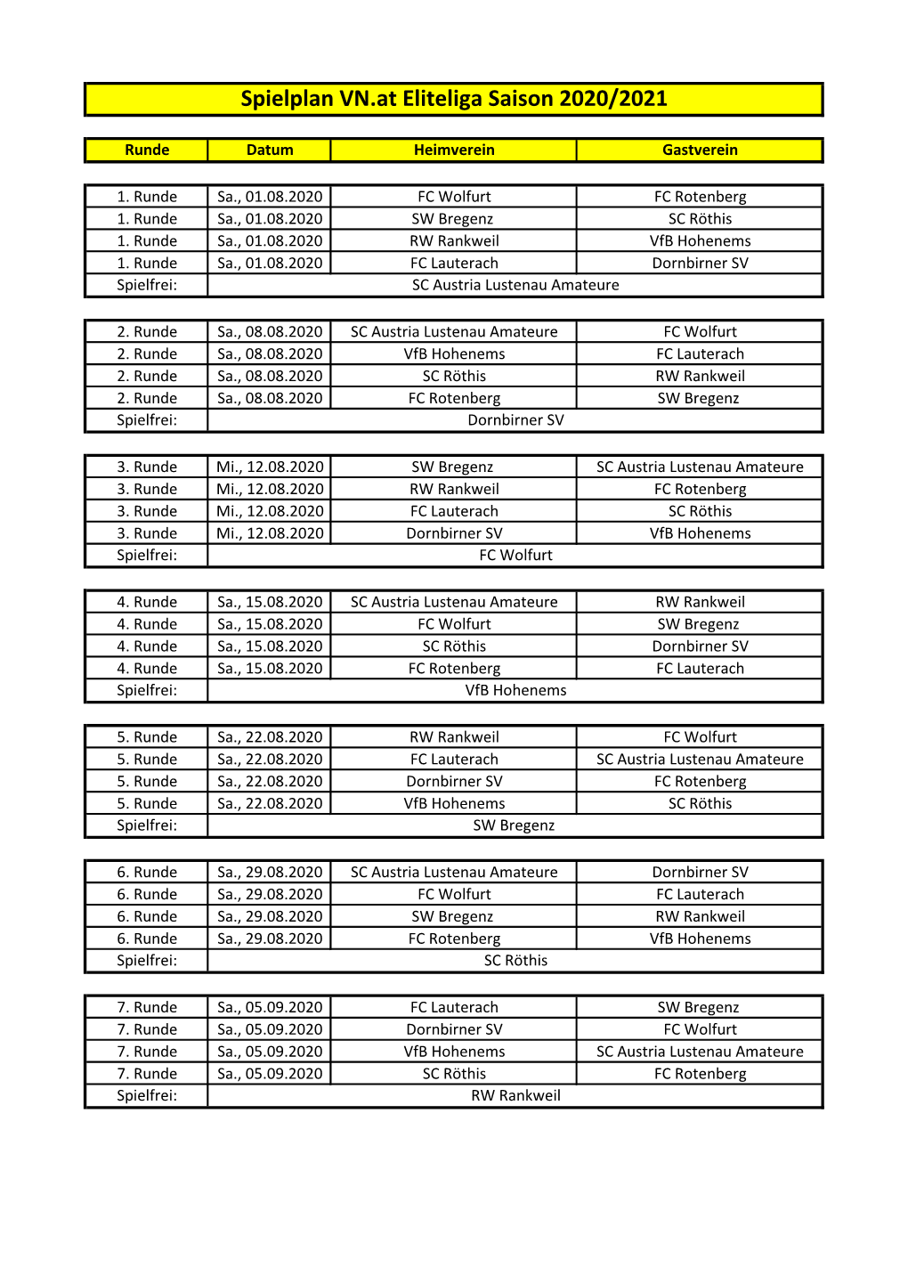 Spielplan VN.At Eliteliga Saison 2020/2021