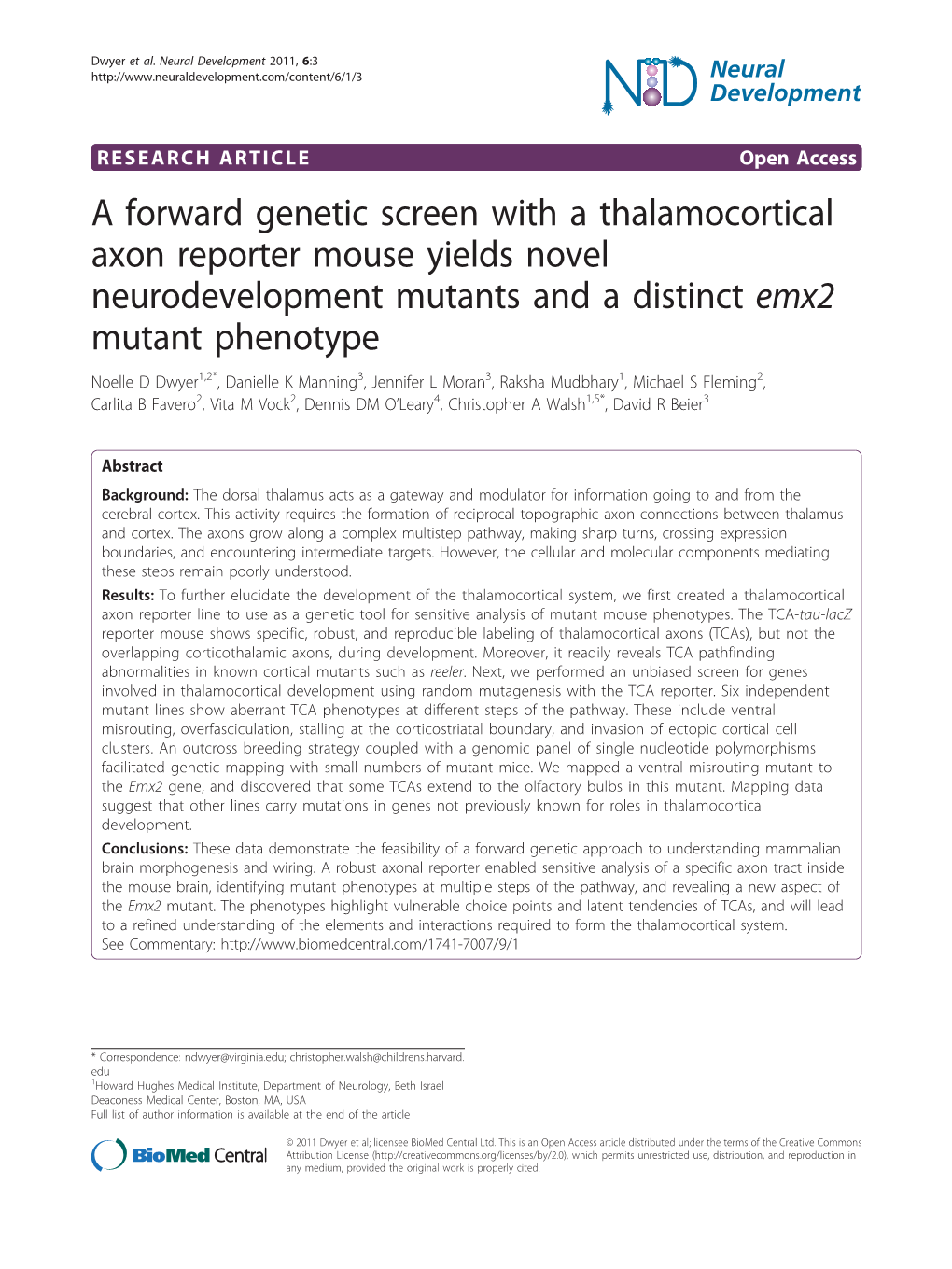A Forward Genetic Screen with a Thalamocortical Axon Reporter