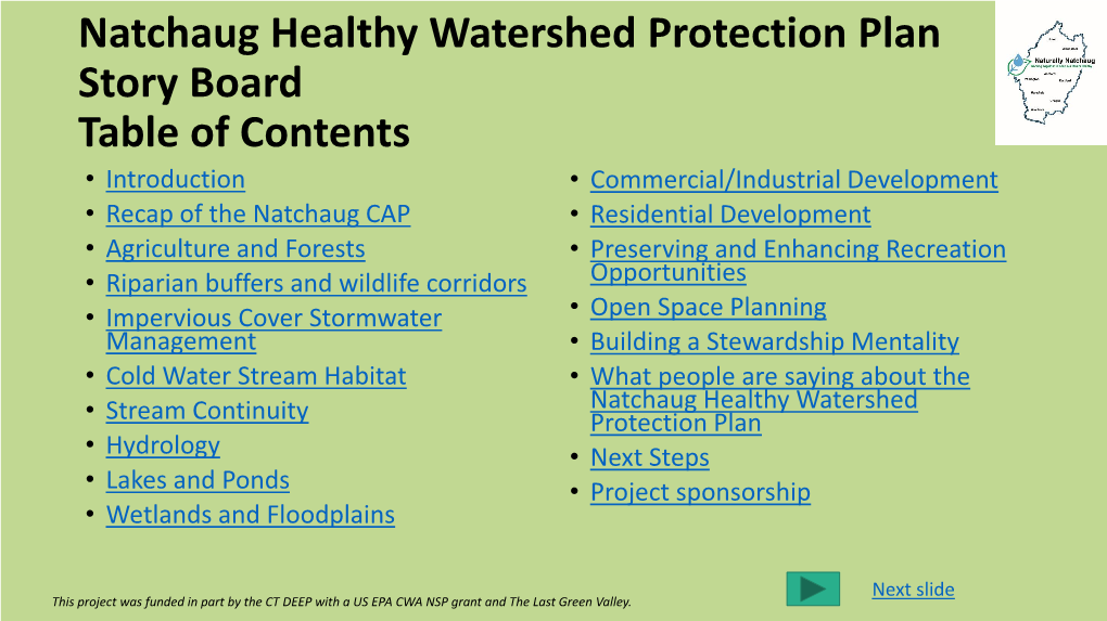 Natchaug Healthy Watershed Protection Plan Story Board Table