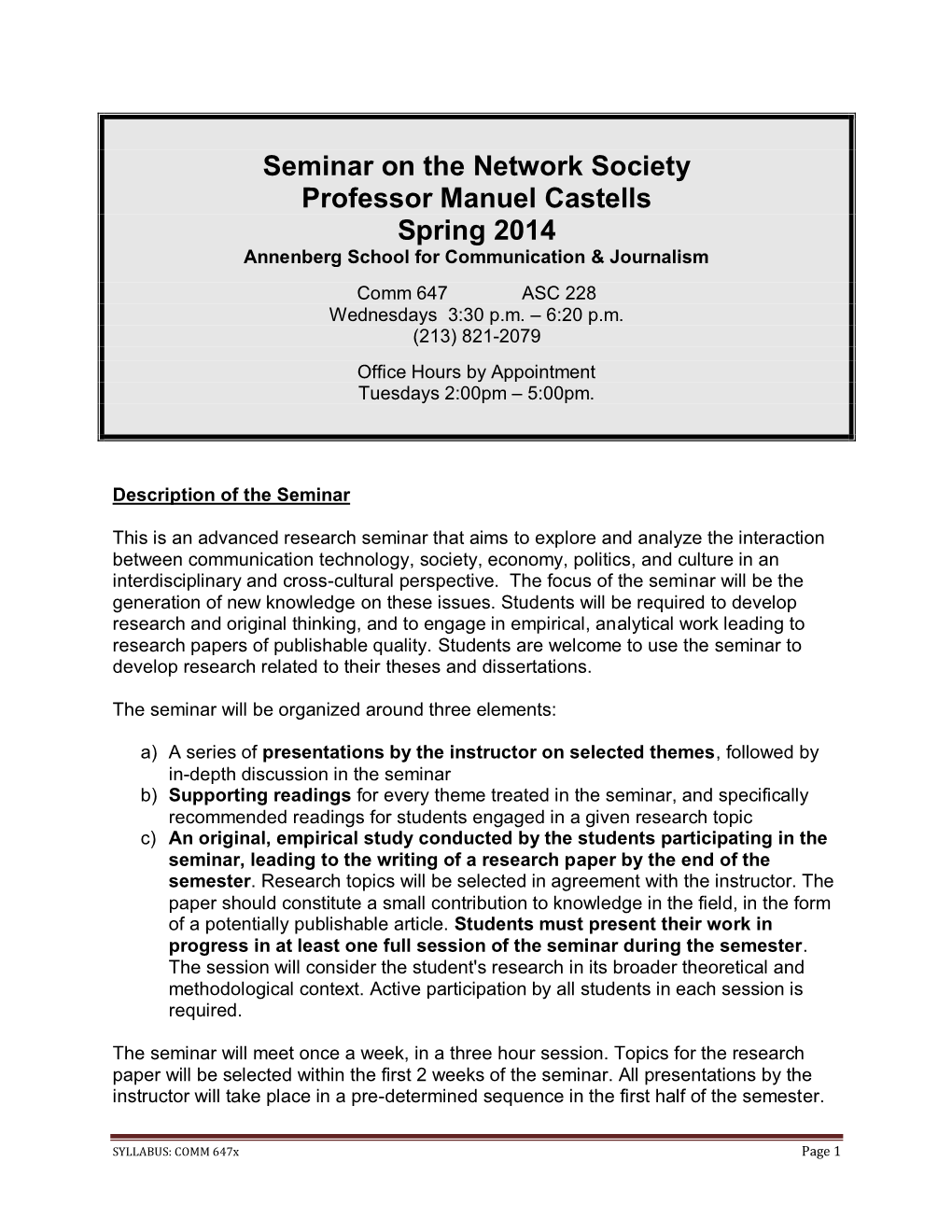 USC Seminar Network Society