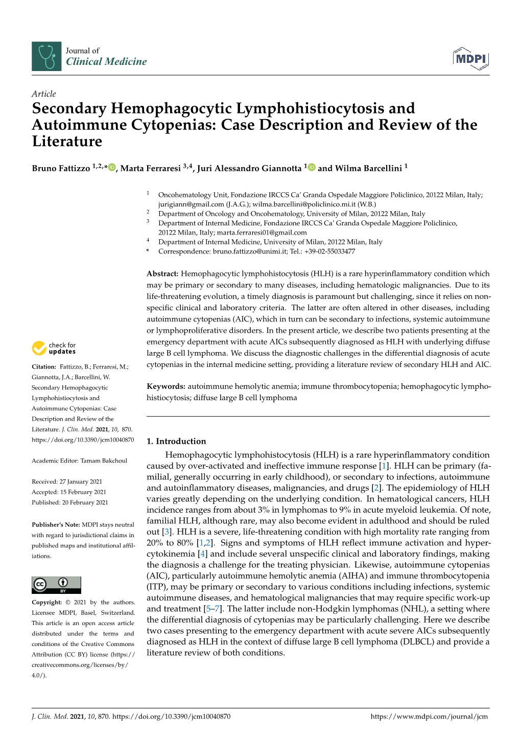 Secondary Hemophagocytic Lymphohistiocytosis and Autoimmune Cytopenias: Case Description and Review of the Literature