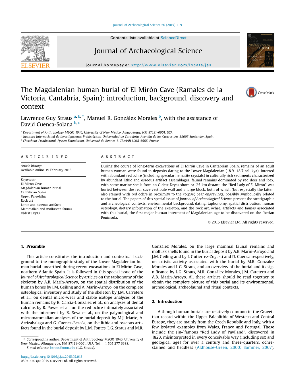 The Magdalenian Human Burial of El Mirￃﾳn Cave (Ramales De La Victoria, Cantabria, Spain): Introduction, Background, Discove