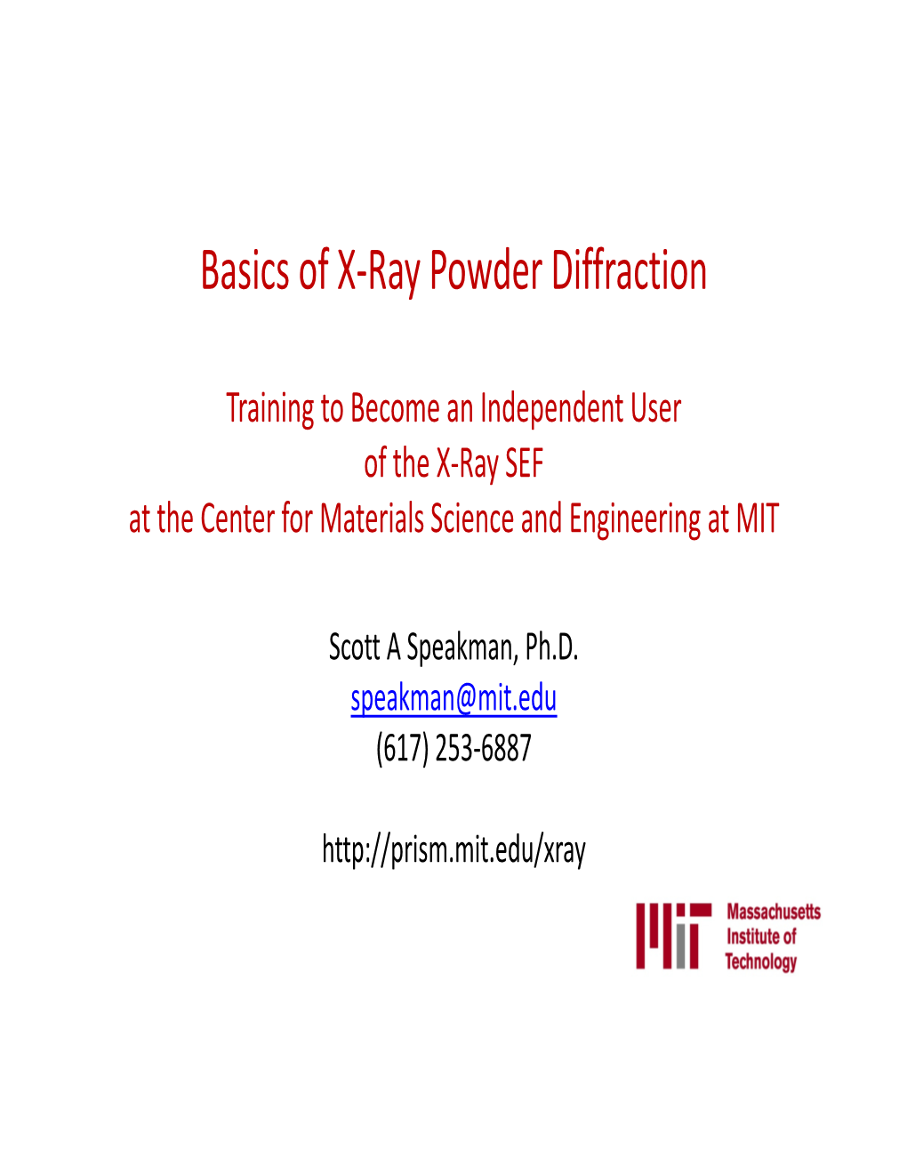 Basics of X-Ray Powder Diffraction