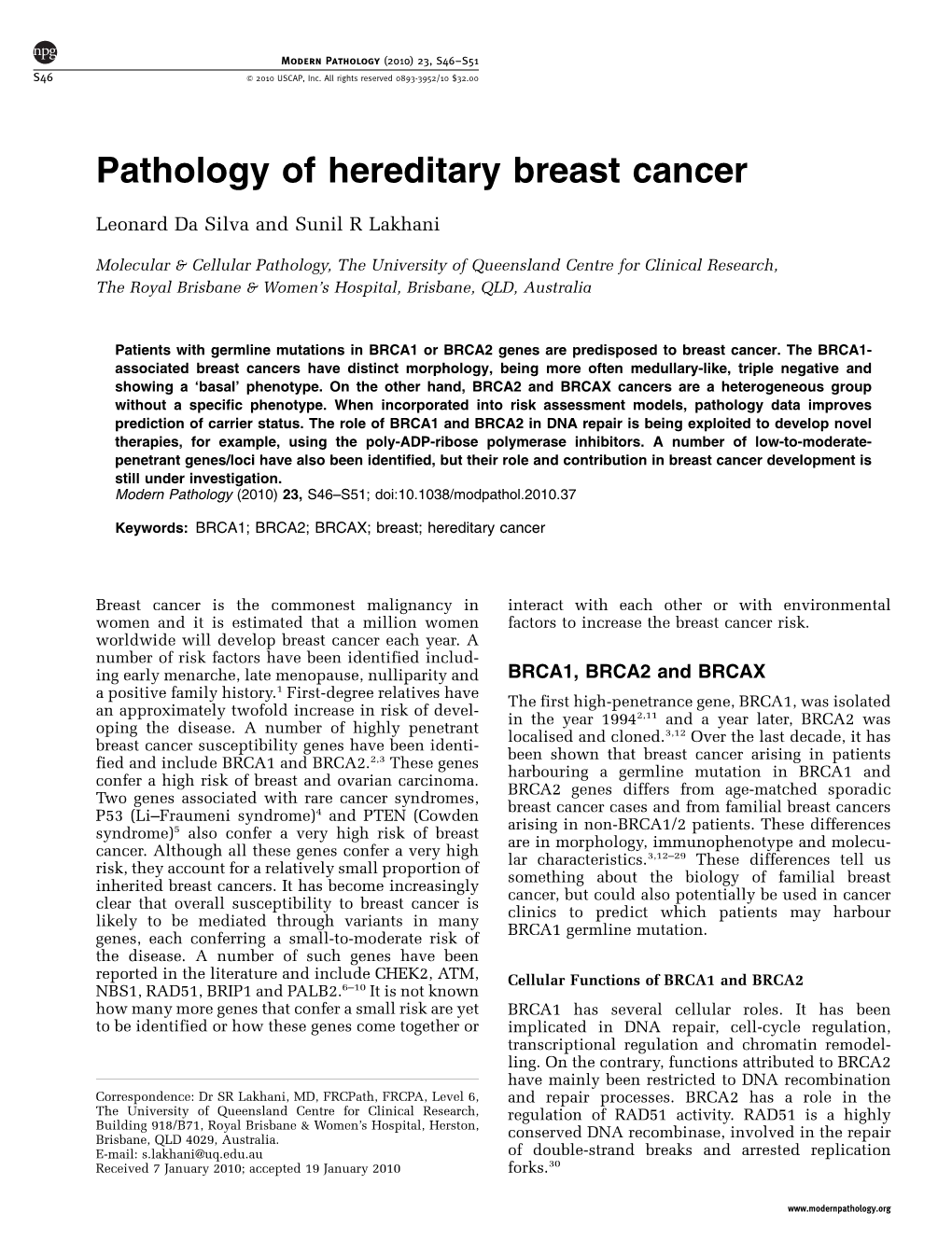 Pathology of Hereditary Breast Cancer