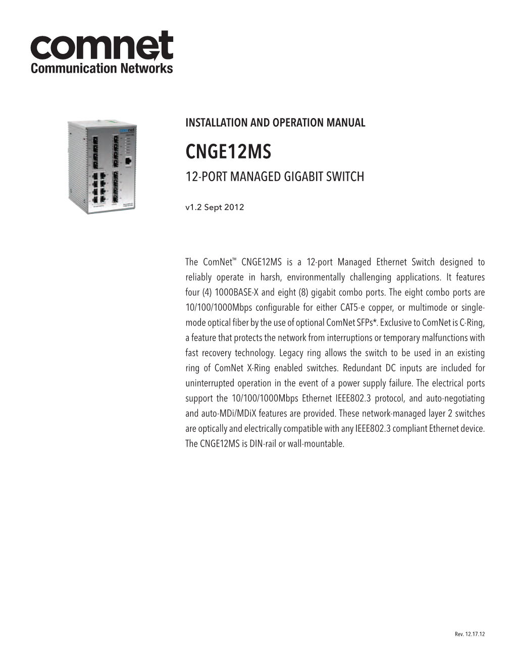 CNGE12MS 12-Port Managed Gigabit Switch V1.2 Sept 2012