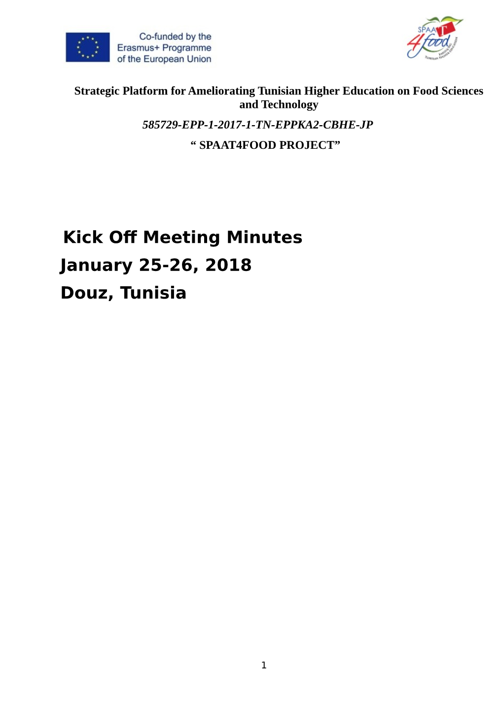 Kick Off Meeting Minutes January 25-26, 2018 Douz, Tunisia