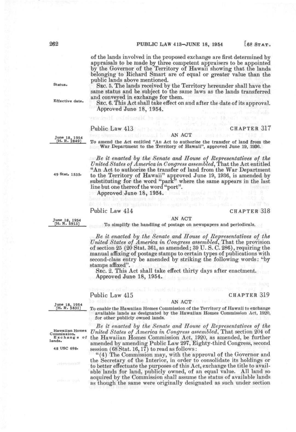 262 of the Lands Involved in the Proposed Exchange Are First Determined by Appraisals to Be Made by Three Competent Appraisers T