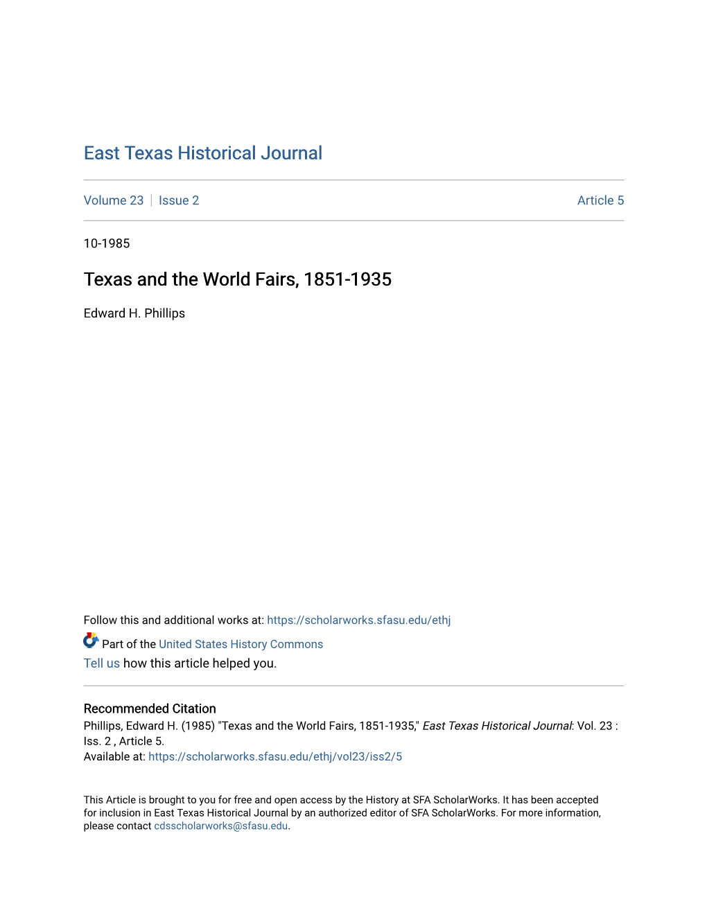 Texas and the World Fairs, 1851-1935