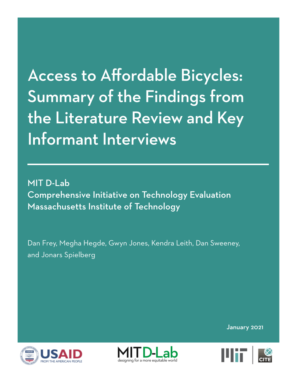 Access to Affordable Bicycles: Summary of the Findings from the Literature Review and Key Informant Interviews