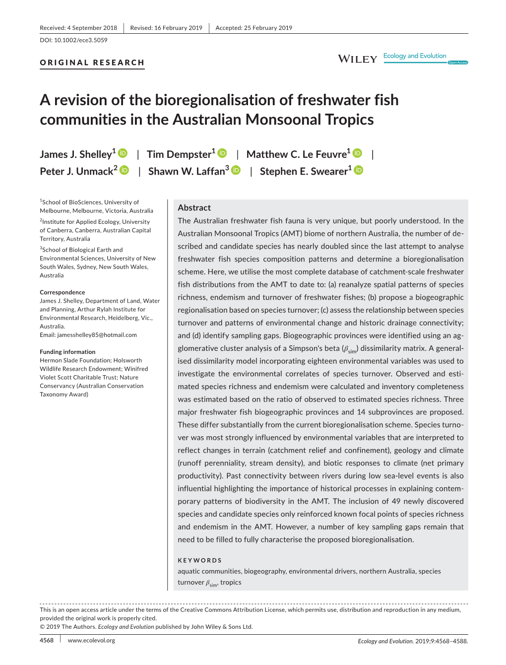 A Revision of the Bioregionalisation of Freshwater Fish Communities in the Australian Monsoonal Tropics