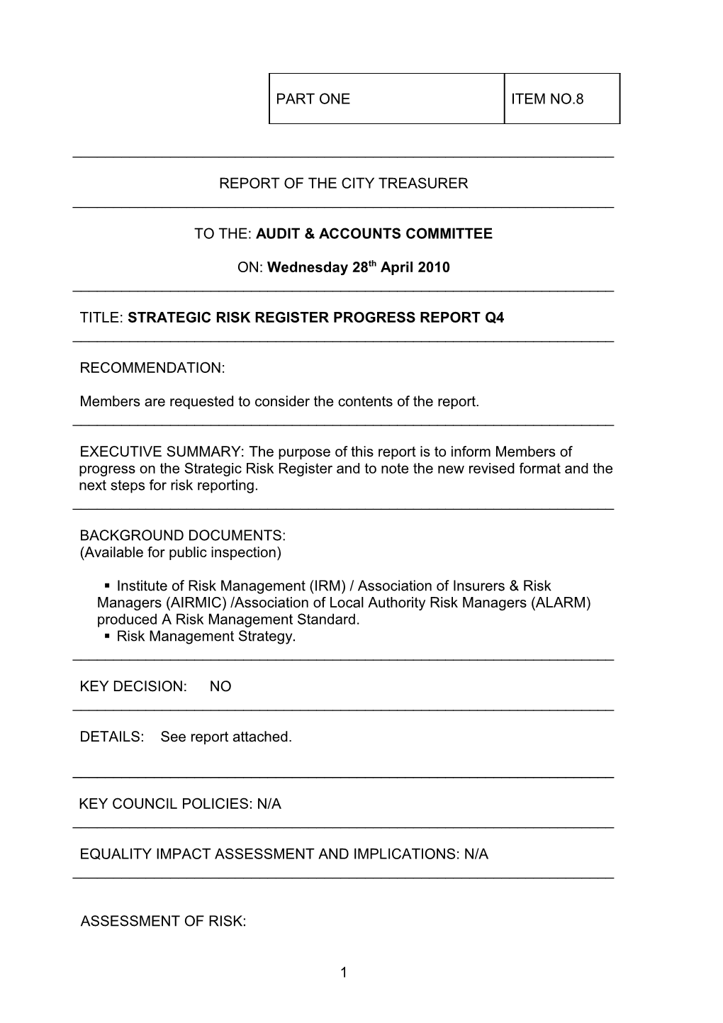 Report of the City Treasurer