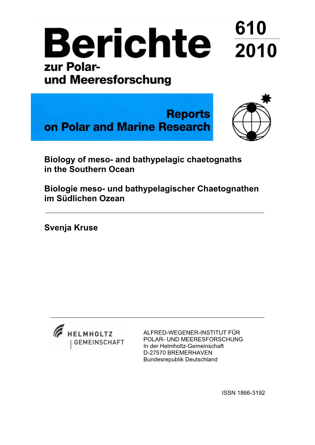 And Bathypelagic Chaetognaths in the Southern Ocean Biologie Meso