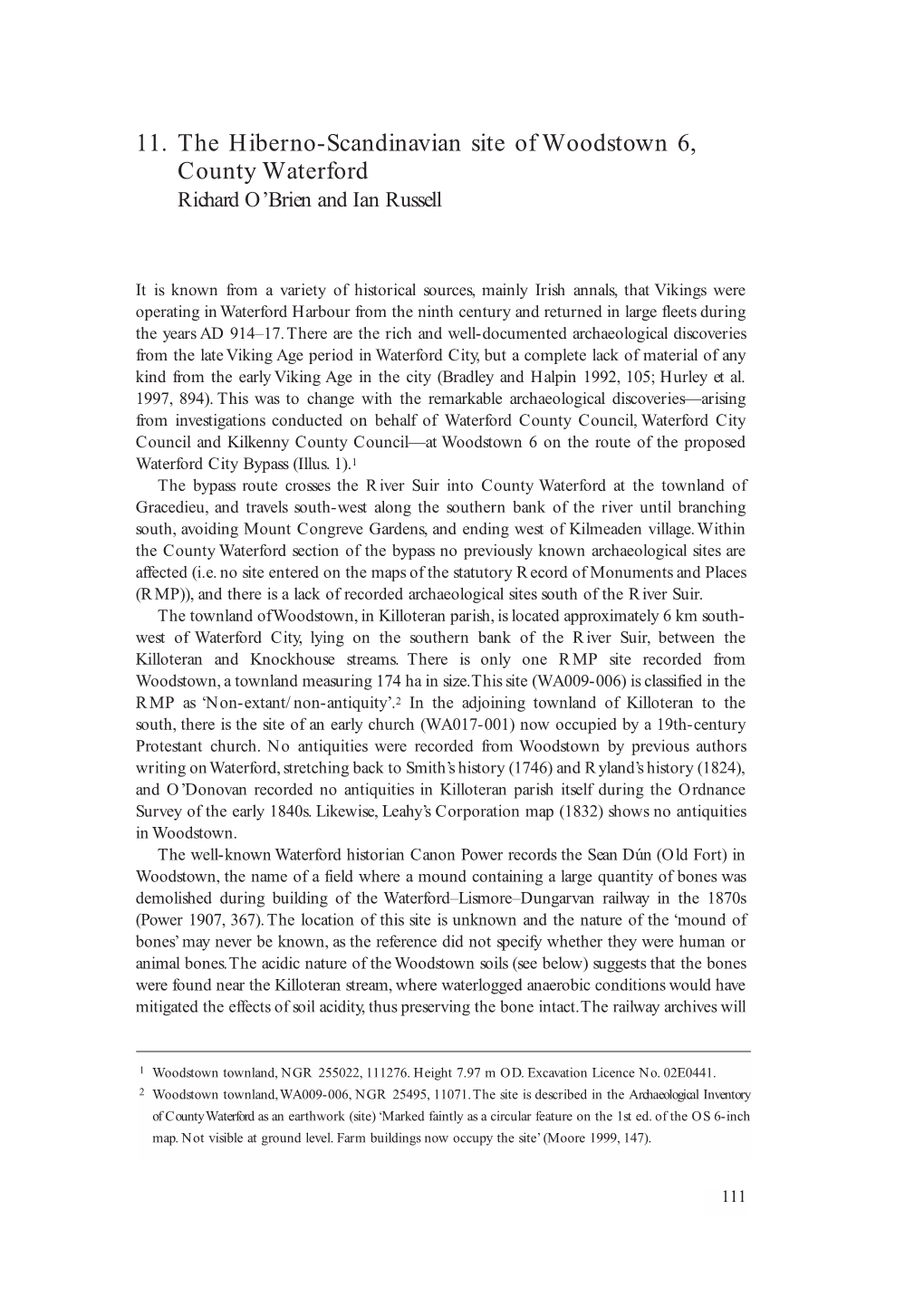 11. the Hiberno-Scandinavian Site of Woodstown 6, County Waterford Richard O’Brien and Ian Russell