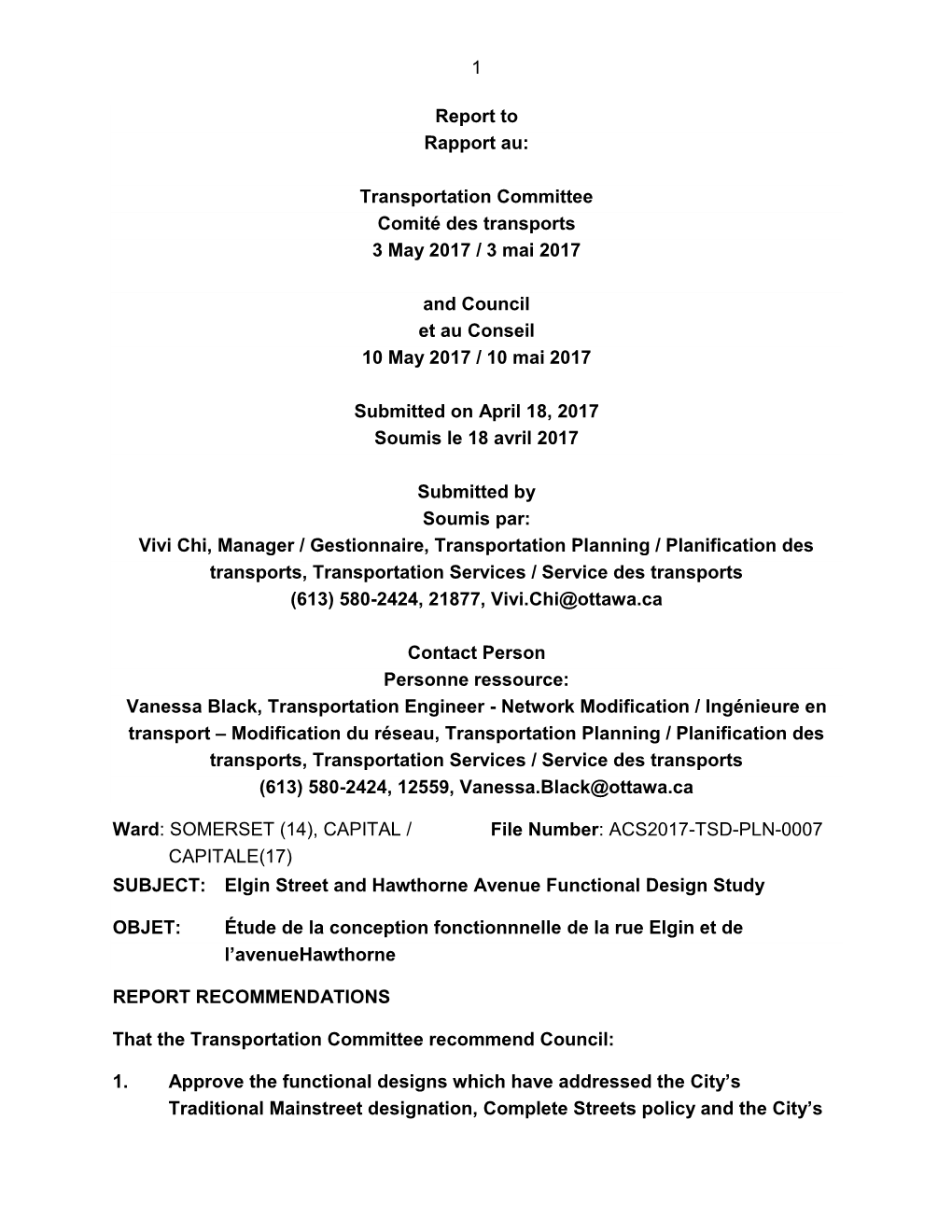 Transportation Committee Comité Des Transports 3 May 2017 / 3 Mai 2017