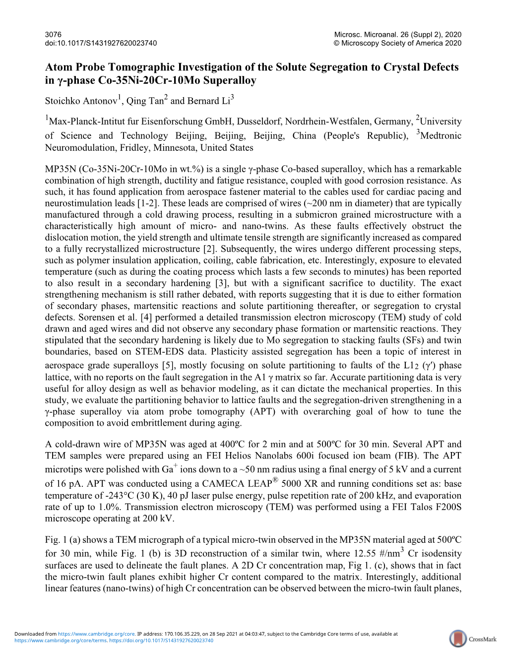 Atom Probe Tomographic Investigation of the Solute