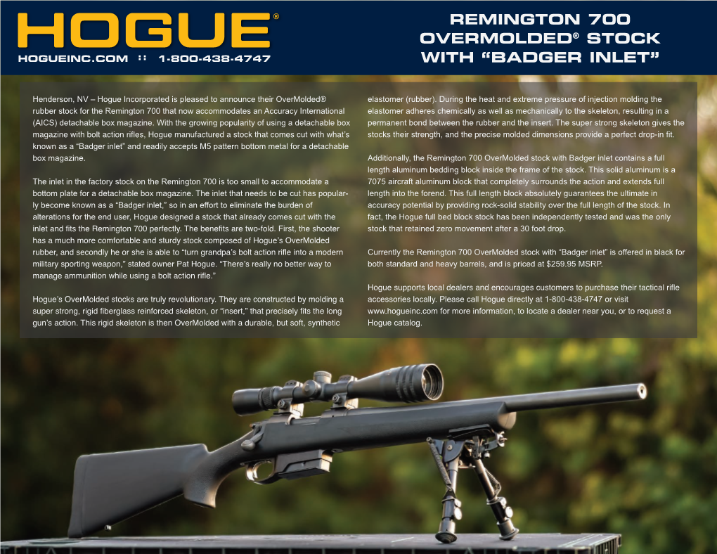 Remington 700 Overmolded® Stock with “Badger Inlet”