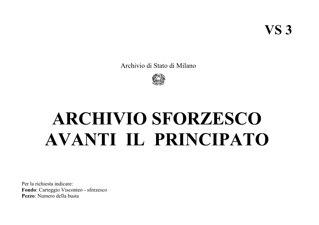 Archivio Sforzesco Avanti Il Principato