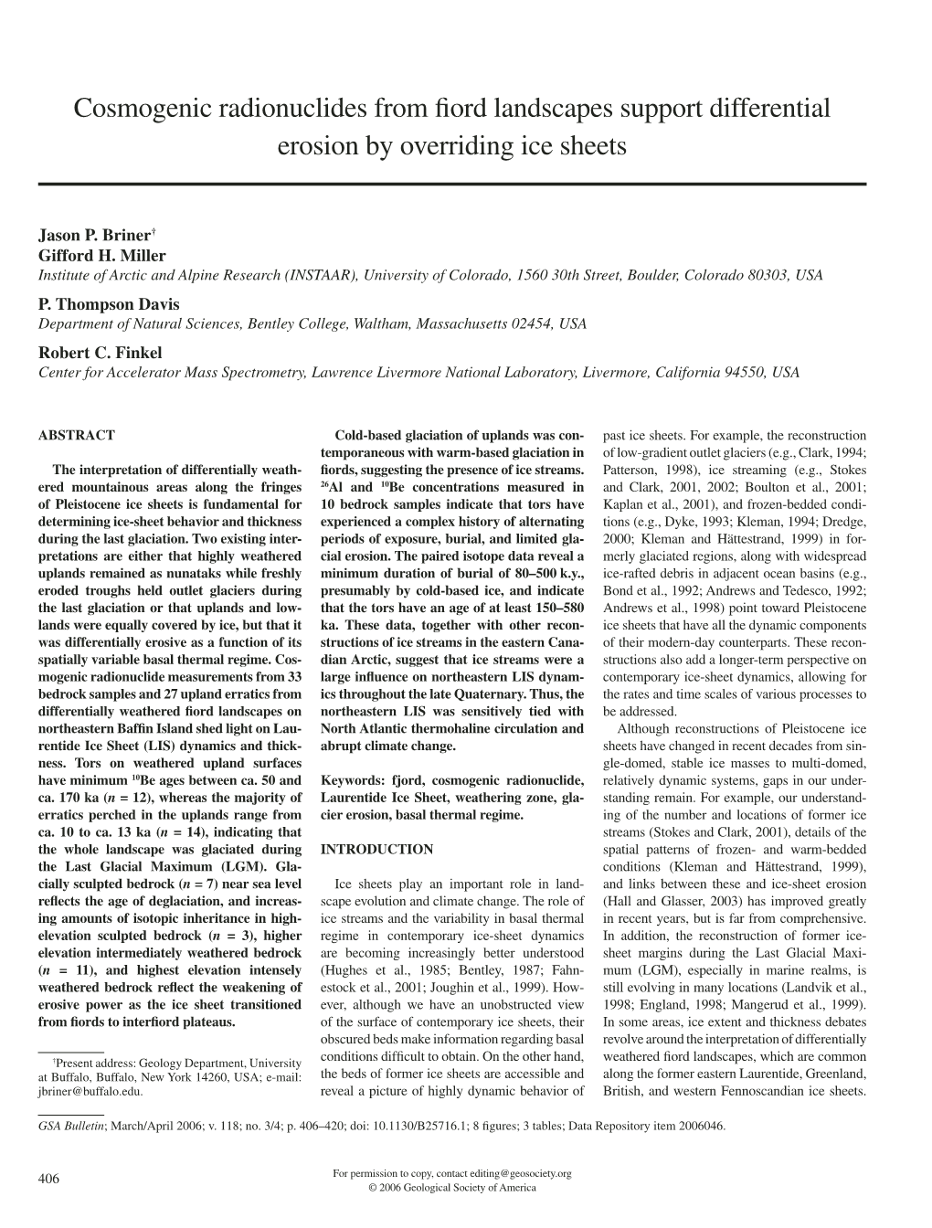 Cosmogenic Radionuclides from Fiord Landscapes Support Differential