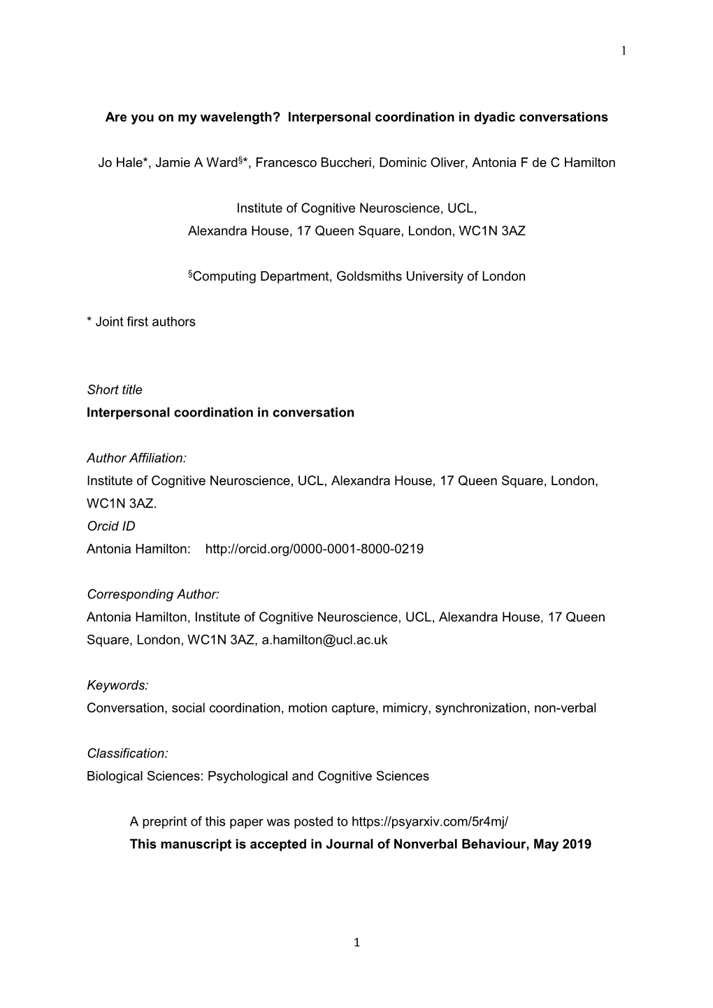 Interpersonal Coordination in Dyadic Conversations