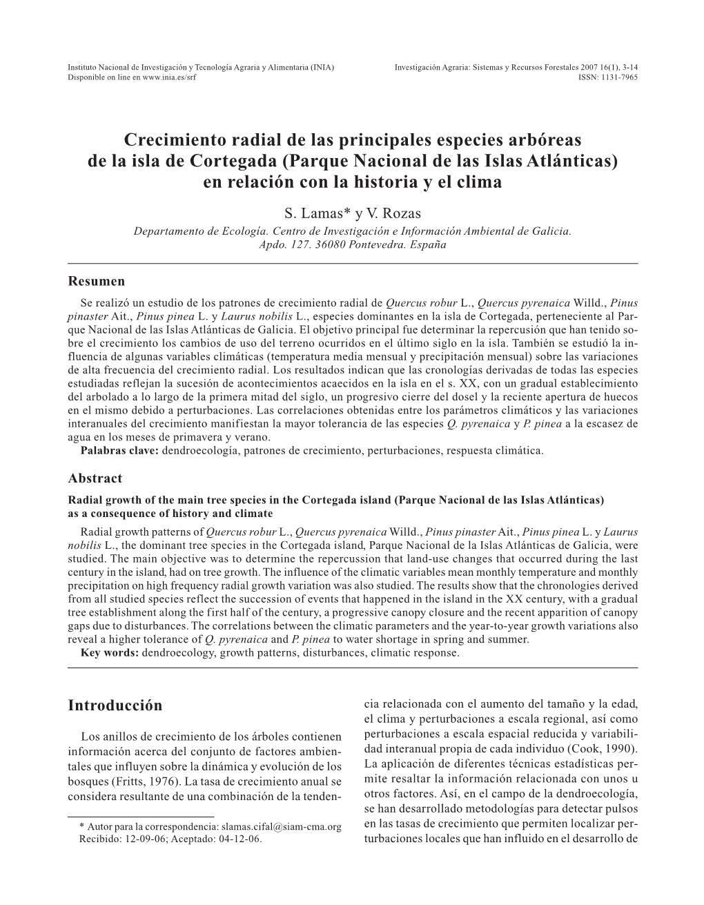 Crecimiento Radial De Las Principales Especies Arbóreas De La Isla De Cortegada (Parque Nacional De Las Islas Atlánticas) En Relación Con La Historia Y El Clima S