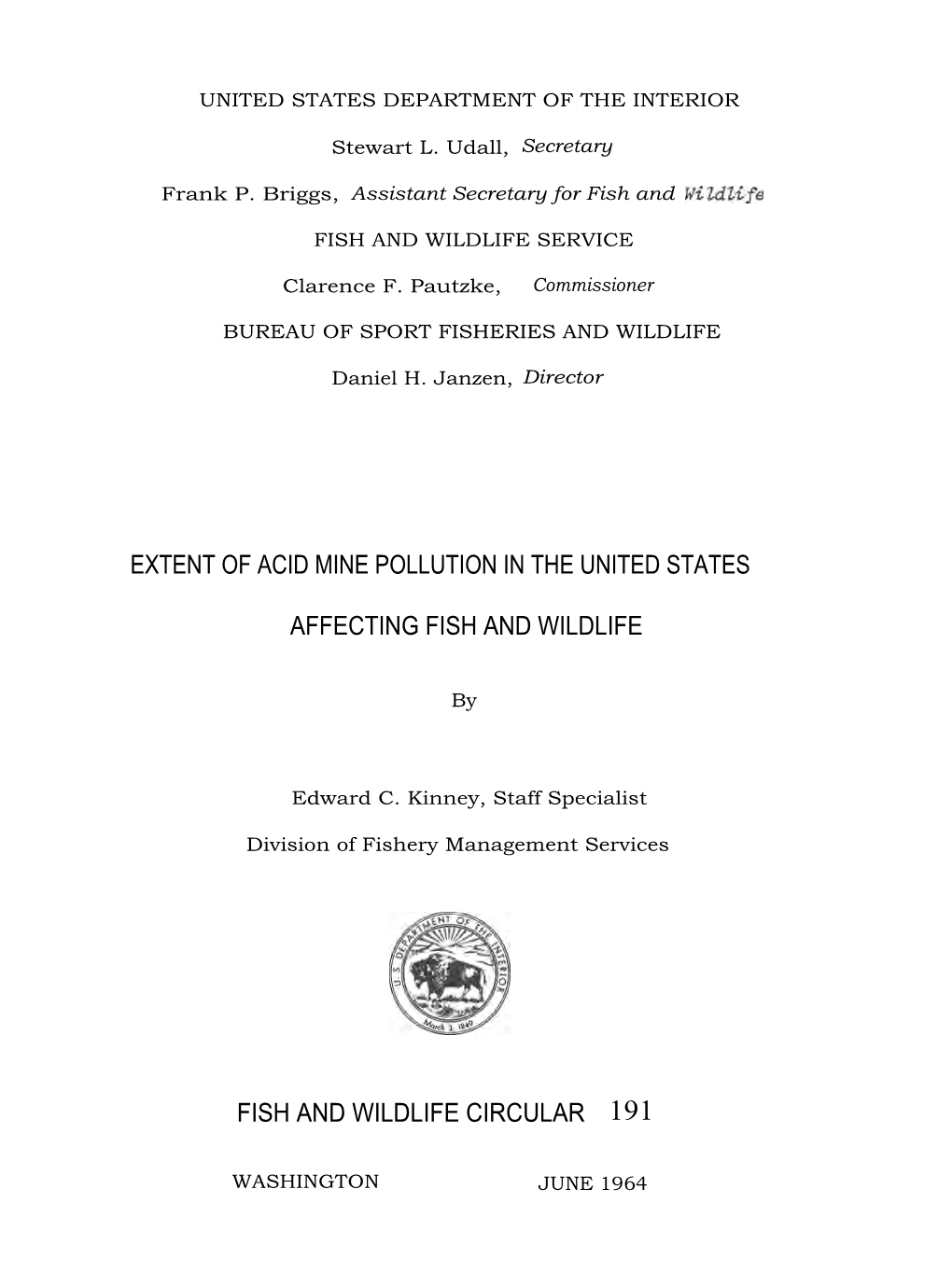 Extent of Acid Mine Pollution in the United States Affecting Fish and Wildlife