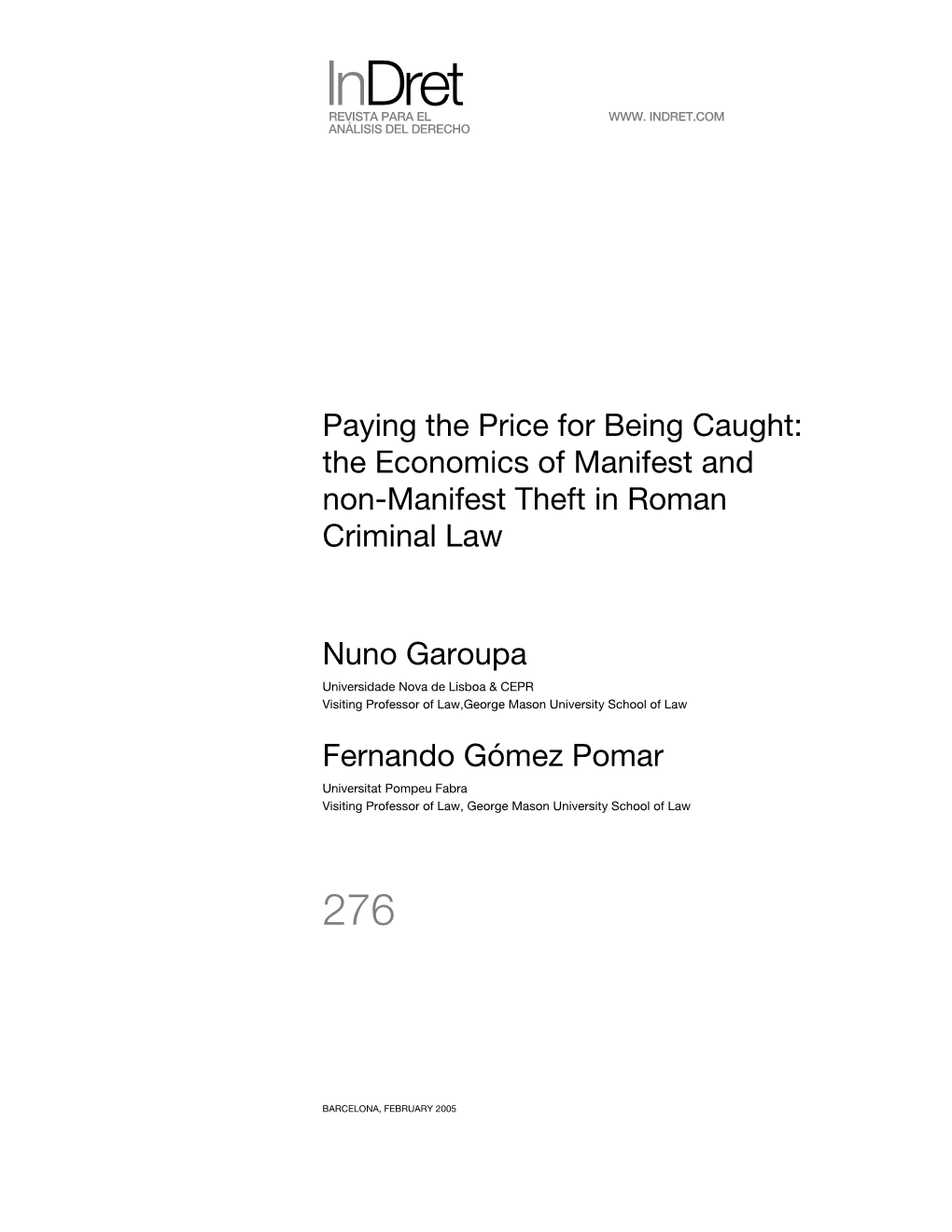 The Economics of Manifest and Non-Manifest Theft in Roman Criminal Law