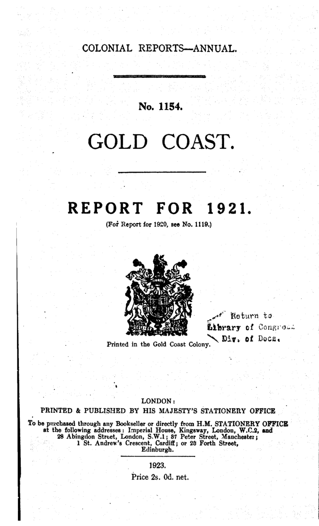 Annual Report of the Colonies, Gold Coast 1920