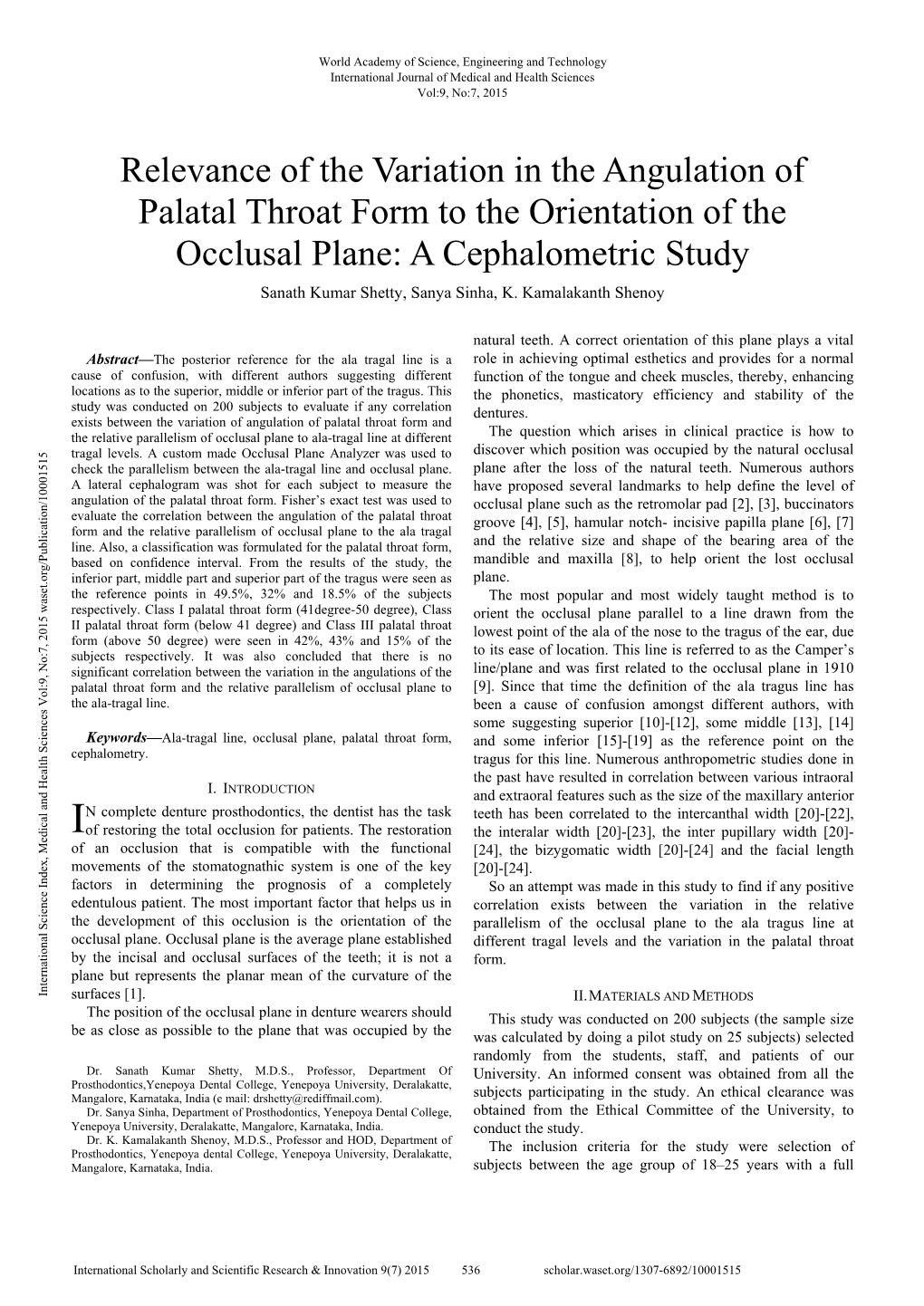 Relevance of the Variation in the Angulation of Palatal Throat Form To