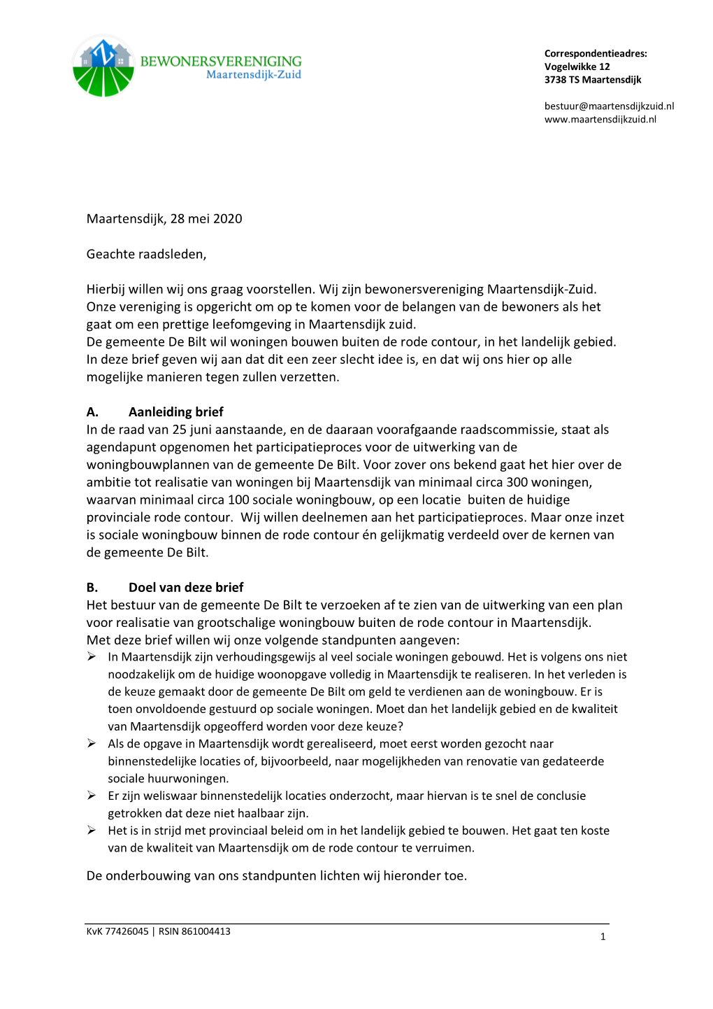 Maartensdijk, 28 Mei 2020 Geachte Raadsleden, Hierbij Willen Wij Ons