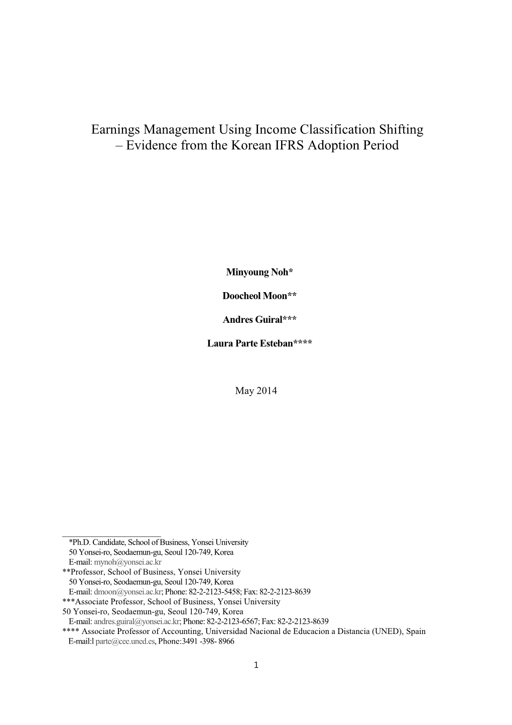 Earnings Management Using Income Classification Shifting – Evidence from the Korean IFRS Adoption Period