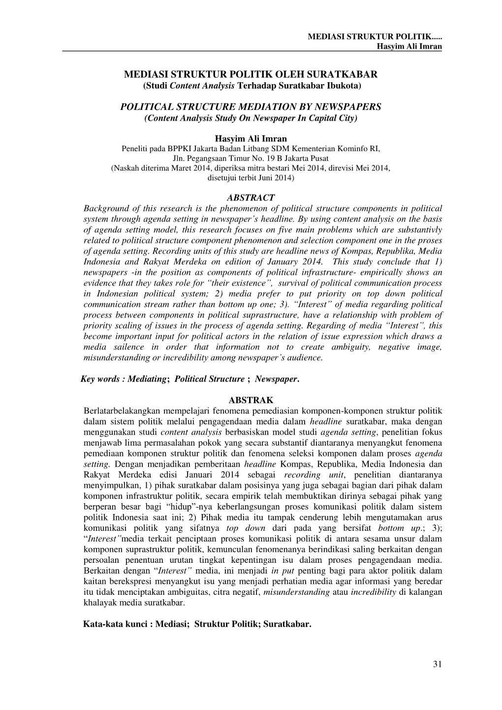 Mediasi Struktur Politik Oleh Suratkabar Political Structure Mediation by Newspapers