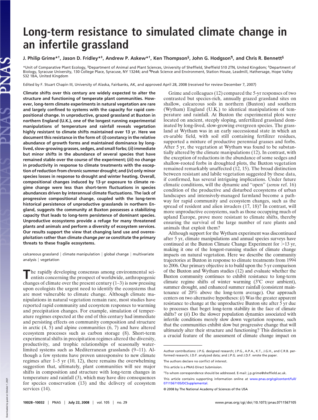 Long-Term Resistance to Simulated Climate Change in an Infertile Grassland