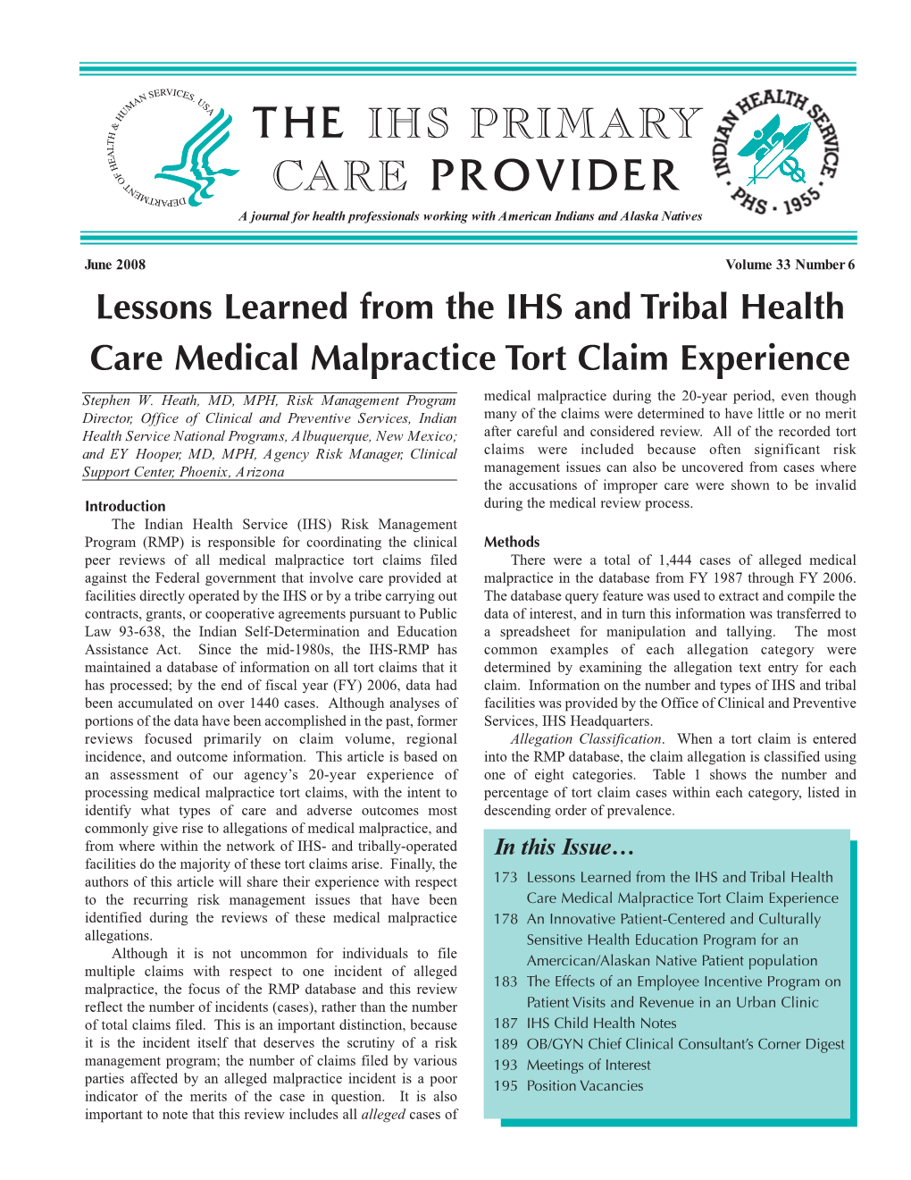 The IHS Primary Care Provider Newsletter