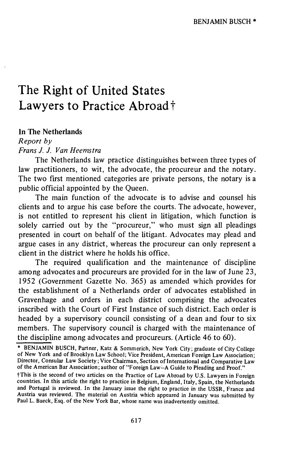 The Right of United States Lawyers to Practice Abroad T