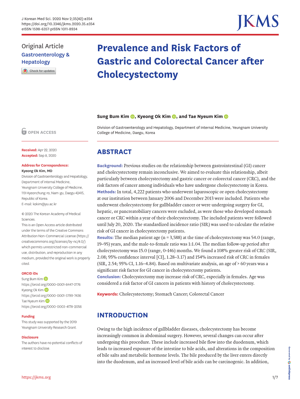 Prevalence and Risk Factors of Gastric and Colorectal Cancer After